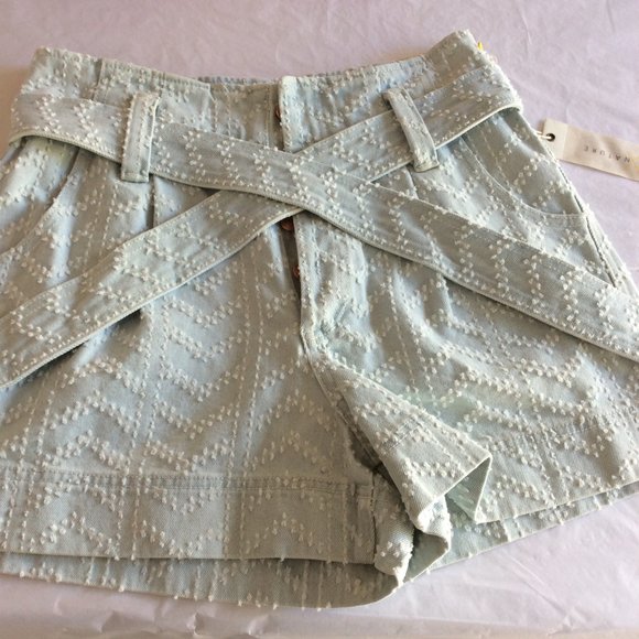 138E Pants - Happy Nature Light Blue Denim Eyelet Short 138E